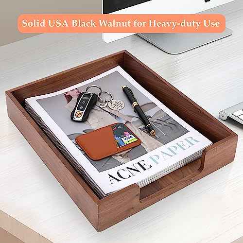 Bamber Wood Letter Tray Wooden Desk Organizer Paper Document File Tray for Office Supplies Collection Folders Notebooks, Black Walnut