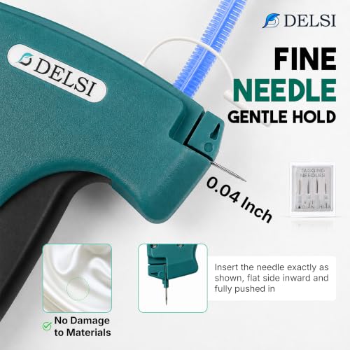 Delsi Stitch Gun for Clothes – Green Tag Gun Kit with 4000 Fasteners, 6 Needles