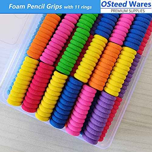 50 Pcs Foam Pencil Grips of 11 Rings for Kids and Adults Handwriting, 10 Colors Pencil Holder Grippers for Relieving Fingers, Mechanical Pencil Holder Cushion