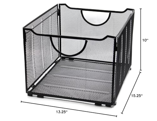 EasyPAG Letter Size Portable Filing Bin Black Mesh Metal File Crate Box with Hanging File Folder Frame