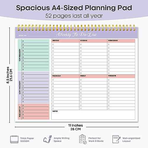 Weekly To Do List Notepad with 52 Undated Sheets£¨8.5"¡¿11"£©- Weekly Desk Planner for Women & Man, Work and Home - Violet Dream