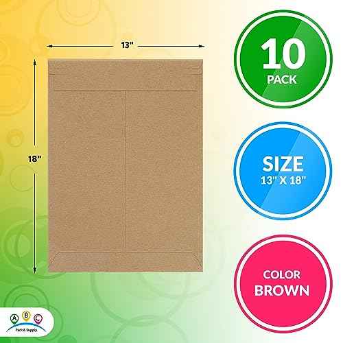 ABC PACK & SUPPLY Brown Rigid Mailers, 13 x 18 Inches. Pack of 10 Photo Mailer Envelopes. Flat Cardboard Mailers Self-Seal. Sturdy Cardboard Photo Envelope. Recyclable Hard Shipping Envelopes