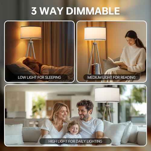 Floor Lamps for Living Room, Modern Standing Lamp with Shelf, 3 Color Temperature Led Bulb Tall Lamps with Foot Switch for Bedroom and Office, Grey