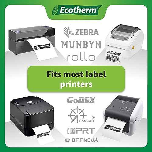 2.25" x 1.25" Thermal Labels | 4 Rolls | 4540 Labels | fits Zebra, Munbyn, Rollo, Godex, Arkscan, iDPRT, Offnova Thermal Label Printers and More | Blank White Adhesive Stickers by Ecotherm