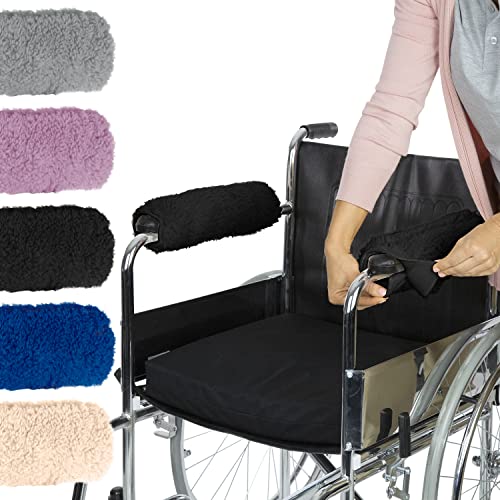 Vive Wheelchair Armrest Pads (2 Pcs) Memory Foam Sheepskin Cushion - Black