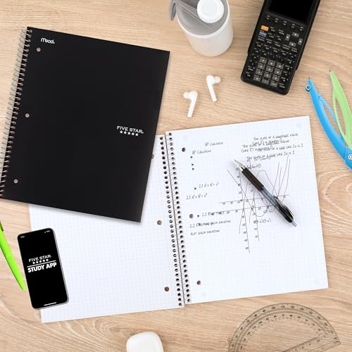 Five Star Black 1 Subject Graph Ruled Notebook with Water-Resistant Cover, Pack of 1
