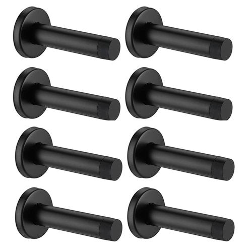 JQK Door Stopper Black, 304 Stainless Steel Thicken 1mm Sound Dampening Door Stop Bumper Wall Protetor 8 Pack, Matte Black, DSB5-PB-P8