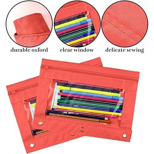 YoeeJob Pencil Pouch for 3 Ring Binder, Zipper Pencil Pouches Bulk, Pencil Case Pouch with Clear Window for Class, School, Office, Red, 24 Packs