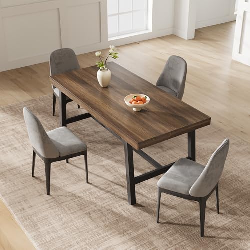 Garvee 63" 6-Person Dining Table in Brown with 2x2 Metal Legs, Industrial Kitchen Table