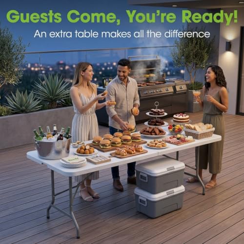 VISTACASA Heavy-Duty 8ft Folding Table White, 96in Long, 500 lb Capacity