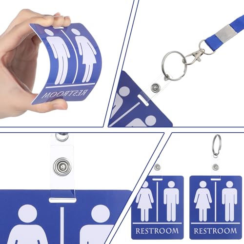 Set of 2 Classroom Bathroom Passes with Key Holders - Durable PVC, Blue & Pink
