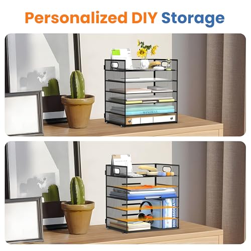 DALTACK Black 6-Tier Desktop File Organizer with Handle - Adjustable Paper Tray