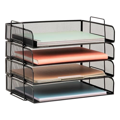 Mind Reader Black Metal Mesh 4-Piece Stackable Desktop Organizer Tray Set 13.3" x 9.8" x 11.3"