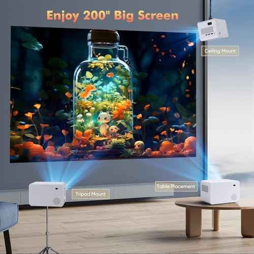 Projector with WiFi and Bluetooth Native 1080P Full HD Projector 18000 Lumens Outdoor 200" Projection Screen Video Movie Proyector Compatible with Smartphone, HDMI,USB,AV,Fire Stick, PS5, White
