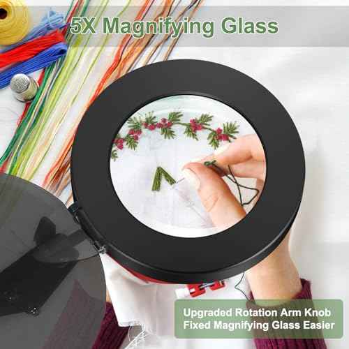 Magnifying Glass with Light, EOOKU 3-in-1 Magnifying Desk Lamp 5X LED Magnifying Lamp with Heavy Base & Clamp, 5 Color Modes Stepless Dimmable, Magnifier Light for Soldering Craft Workbench