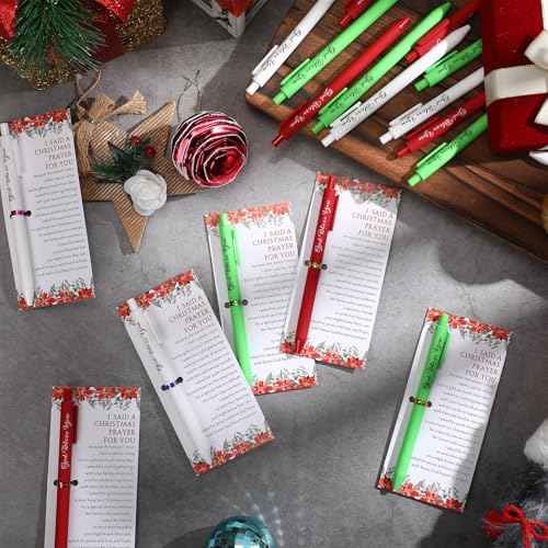 50 Sets Christmas Christian Gifts Bulk Bible Verse Christmas Ballpoint Pens Christian Pens Xmas God Bless You Pens Poinsettia Christmas Card with Ties for Church Office Coworker Staff Employee Gifts