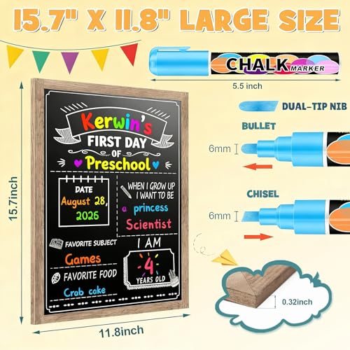 EAONE Grey 12x16in Back to School Chalkboard Sign with Wooden Frame, Double-Side, with Markers & Wipe Cloth