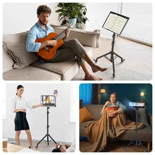 Black Projector Floor Stand with Wheels - Adjustable Height 29 to 44 Inches, Ideal for Office & Home, Portable Laptop Stand
