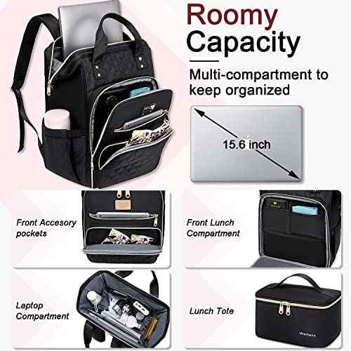 Weitars Lunch Backpack For Women,15.6 Inch Laptop Backpacks For Womens Back pack, Travel Backpacks,Work Backpack For Women (Black)