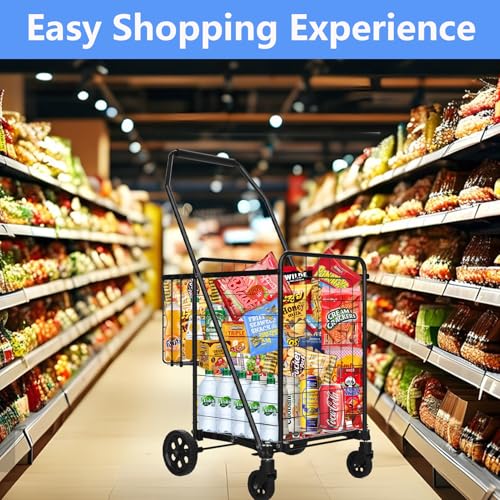 Heavy-Duty Folding Shopping Cart with Waterproof Liner & 360¡Æ Swivel Wheels | Collapsible Grocery Cart for Easy Transport, Ideal for Laundry, Shopping, and Travel ? 132 LBS Capacity