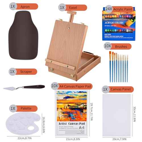 Tabletop Easel Acrylic Paint Set, 40 Pack Painting Kits for Adults, Painting Supplies with 24 Acrylic Paints, 10 Brushes, Art Easel, Paint Palette, Canvas, Paint Set Gifts for Students Artist Beginner