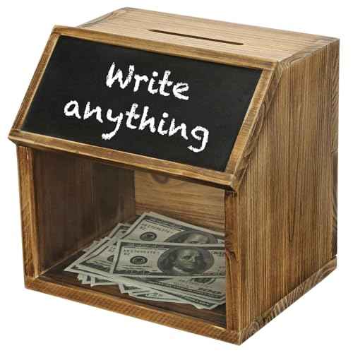 MyGift Tip Jar,Suggestion Box,Donation Box for Fundraising,Wooden Tip boxes with Slot and Lock,Prayer Boxes with Chalkboard Label and Keys for Church,Wedding