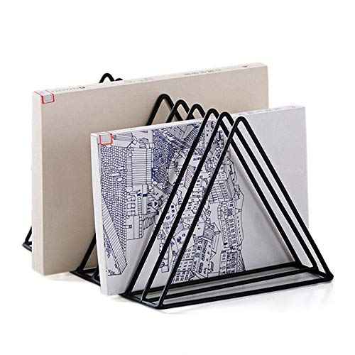 4 Pack Triangle File Storage Holder Racks Iron Desktop Magazine Organizer Metal Newspapers Folders for Office Table Desk Bookshelf Home Decoration, Black