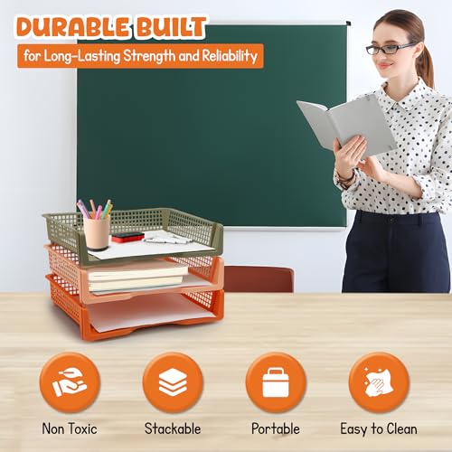 4E's Novelty Boho Color 6 Pack Stackable Paper Trays for Classroom Organizer