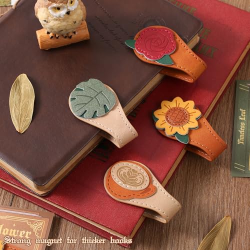 VYRANA 4PCS Vintage Magnetic Leather Bookmarks for Women - Mix