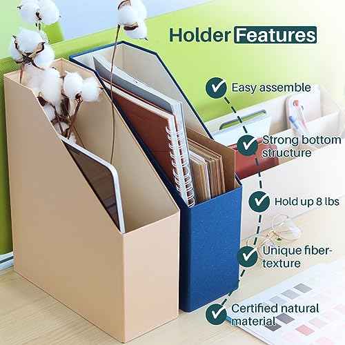 Magazine Holder - File Holder and Desk Organizer, Cardboard Book Organizer and Storage Box for Documents, Magazine Holder Rack for Office, Home and Classroom (Classic Blue, 6-Pack)