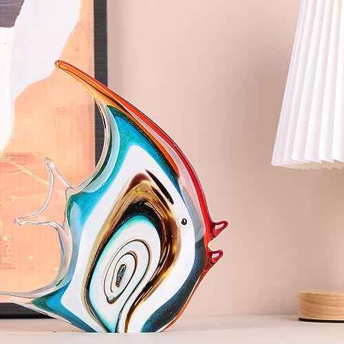 XMGZQ Hand Blown Orange Glass Fish Figurines for Home Decor Accent,Sea Glass Art Paperweights,Tropical Fish Collectables Ornaments,Sea Animal Sculptures for Coastal Beach Room Decor,Coffee Table