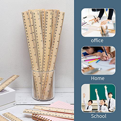 SZLFSX 10 Pack 12 Inch Wooden Rulers - Double-Sided Metric & Inch Scale, Office & School Measuring Tools