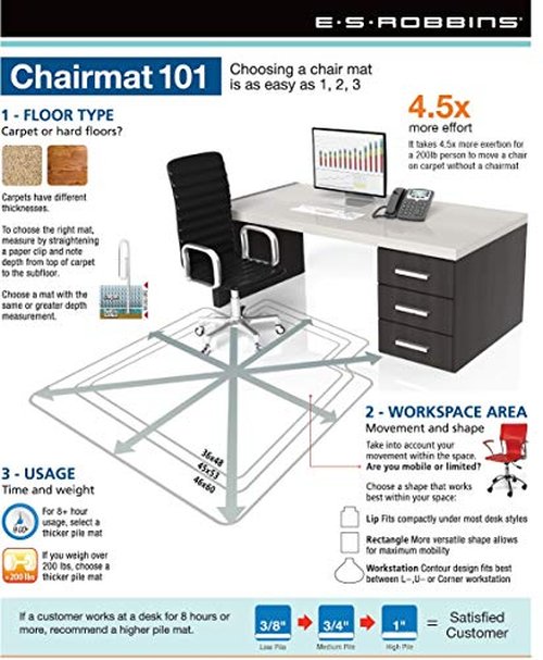 ES Robbins Extra High Pile Carpet Chair Mat, Rectangle 36"x48", Beveled Edge