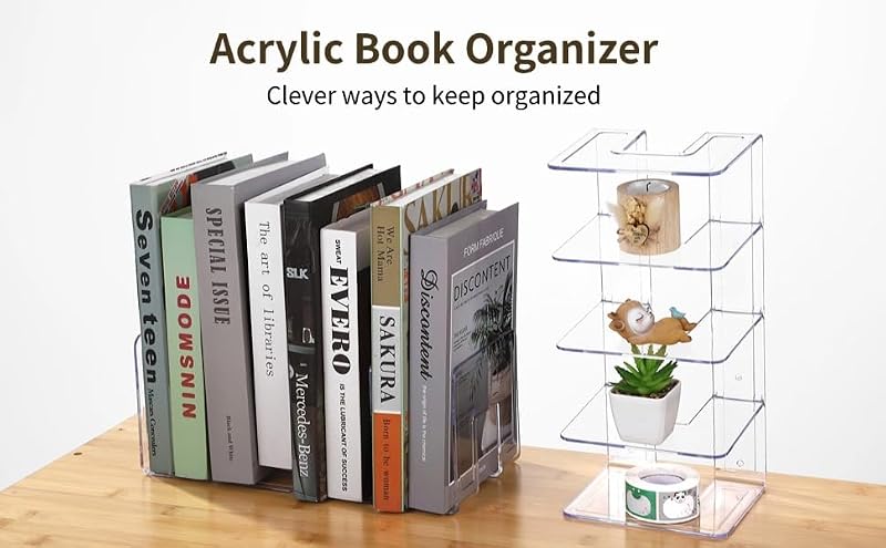 4 Pack Acrylic Desktop Book Organizers - Clear File & Purse Holders
