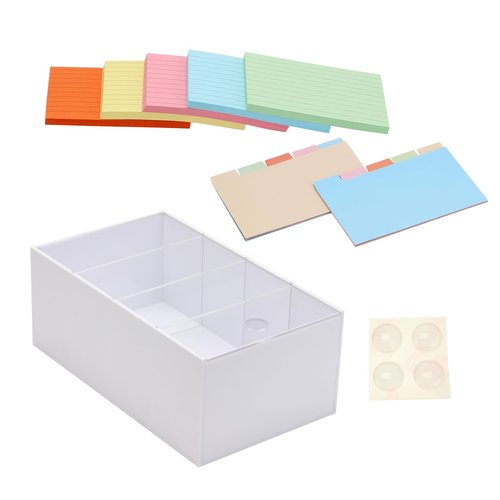 YINSHCO 3x5'' Index Card Holder, Acrylic Business Index Card Box with Dividers, Transparent Index Card Organizer Case File Note Flash Card Storage Case, 10''W x 6''D x 4''H