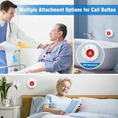 Daytech Caregiver Pager Call Button for Elderly Nurse Alert System for Seniors Patient Disabled at Home/Hospital/Clinic/Nursing Home 2 Emergency Button 2 Plugin Receivers