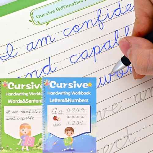 2 Pack Grooved Cursive Handwriting Workbook,Reusable Handwriting Practice Copybooks,Cursive Writing Practice Book for Kids Beginners