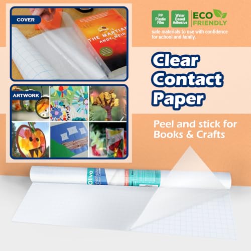 Olivo Clear Glossy Contact Paper Roll 17.5in x 10ft Peel & Stick for Crafts & Books