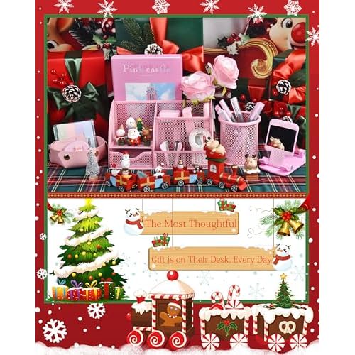Pink Desk Accessories, 24Pcs Pink Office Supplies and Desk Organizers, with Tape Dispenser, Stapler, Staple Remover, Ect, Christmas Gifts