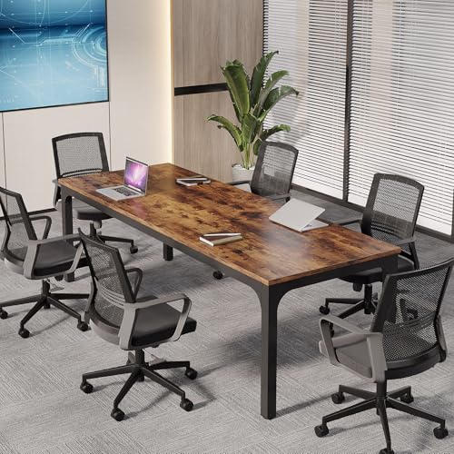 Tribesigns 6.5 FT Conference Table - Rustic Brown, 78.74" W x 27.56" D, Modern Office Meeting Desk for Boardroom & Seminar, 1