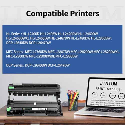 JINTUM DR830 Drum Unit Compatible with Brother DR830 DR-830 TN830 TN-830 Drum Unit Replacement for Brother HL-L2460DW DCP-L2640DW HL-L2405W MFC-L2820DW Printers (No Toner)