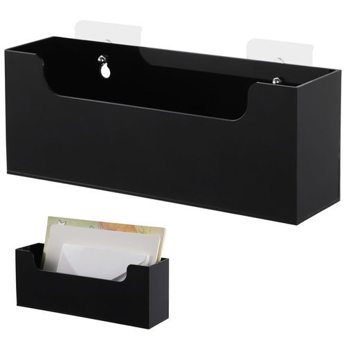 Clear Acrylic Mail Holder Box for Desk or Wall Mount, Mail Organizer Countertop, Modern Wall Mounted or Tabletop Mailbox, Letter Storage Organizer Box (Black)