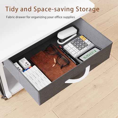 2 Tier Printer Stand with Storage Drawer - Under Desk Rolling Printer Cart for Home Office, Small Printer Table with Industrial Locking Wheels fit Fax Machine/Scanner (White)