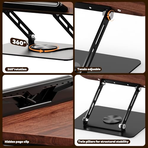 Abiglifty Book Stand for Reading,Adjustable Book Holder with 360¡Æ Rotating Base,Foldable Book Holder Stand for Cookbook,Textbook,Tablets, Laptops (Dark Wood)