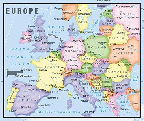 US and World Map Laminated Desk Chart 13x18 for Education & Home Use
