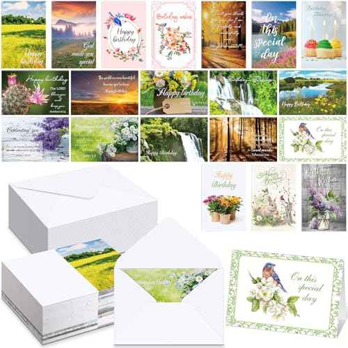 Zhanmai 200 Pack Religious Christian Birthday Cards Bulk with Scripture Bible Verse 4 x 6 Inch Assorted Christian Blessings Birthday Greeting Cards with Envelopes (Scenic Style)