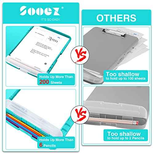 Sooez Clipboards with Storage, High Capacity Clip Boards 8.5x11 with Storage, Heavy Duty Nursing Clipboard Folder, Plastic Clipboard with Pen Holder for Women Teachers Work, School & Office Supplies