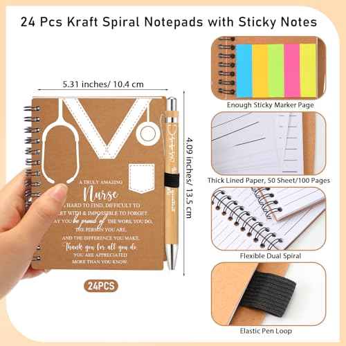 Jetec 24 Set 2025 Nurse Practitioner Week Gifts Bulk Nursing Appreciation Kraft Spiral Notebooks with Sticky Notes Pens for Women Men Medical Staff Healthcare Coworker Office Supplies (Nurse Style)