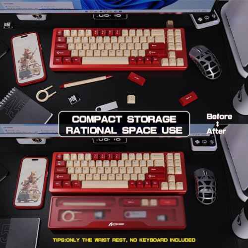 Acrylic Gaming Keyboard Wrist Rest Pad,CNC Process Clear Wrist Rest for Computer Keyboard,Office,PC Gaming,Laptop,Mac,Comfortable,Lightweight,Ergonomic-2 in 1 Red