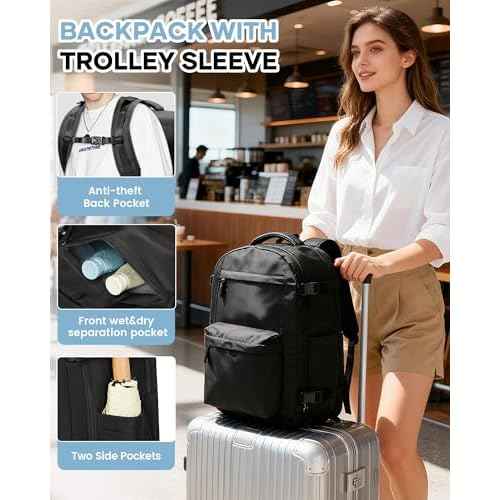 WONHOX Travel Backpack for Women Men, Laptop Backpack with Shoe Compartment,Waterproof Hiking Carry on Backpack